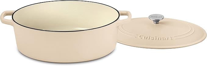 Cuisinart Chef's Classic Enameled Cast Iron Dutch Oven with Lid, Porcelain Enameled Interior, Oven Safe, Induction Compatible, 7-Quart, Oval, Tan