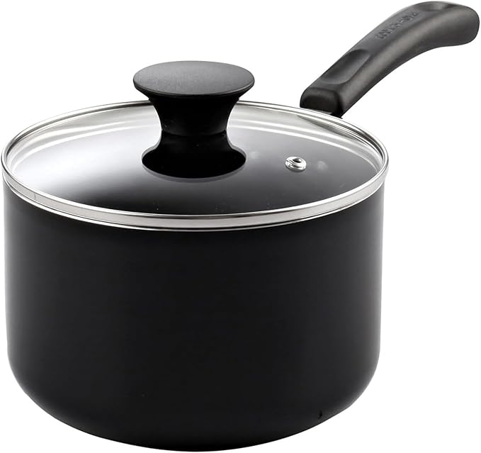 Cook N Home Basic 1 Quart Nonstick Saucepan with Glass Lid, Small Non Stick Aluminum Sauce Pan, Multi-Purpose Milk Chocolate Cooking Pot with Stay-Cool Handle, Black | Nonstick Aluminum Sauce Pan, Multi-Purpose Milk Chocolate Cooking Pot with Stay-Cool...