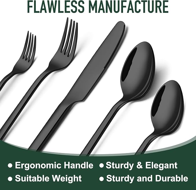 21 Pcs Black Silverware Sets with Organizer Spoon Fork Set Eating Utensils | 18/0 Stainless Steel Kitchen Cutlery Silverware Set Matte Black Dish Flatware Sets for 4 Tableware Forks Spoon and Knives Set