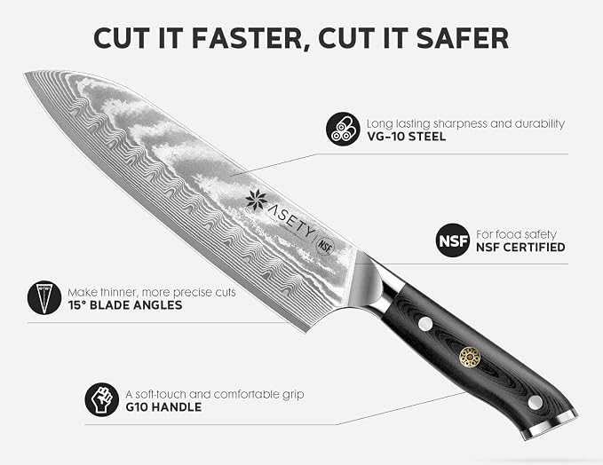 ASETY Damascus Knife Set 3 PCS, Japanese Kitchen Knives with G10 Handle | Ultra-Sharp Professional Chef Knife Set, 67-Layer Damascus Knife with VG10 Steel Core, Full Tang, NSF Food-Safe, Gift Box
