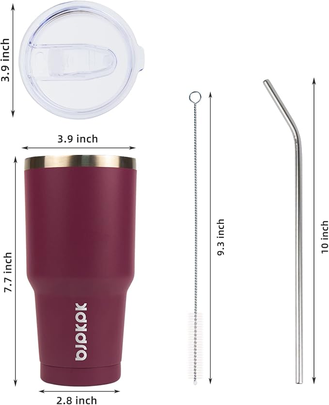 BJPKPK 30 oz Tumbler with Lid and Straw, Insulated Stainless Steel Cup | Double Wall Vacuum, BPA Free, Leak Proof, Keeps Hot/Cold, Travel & Beach Ready, Car Holder Fit, Brick Red