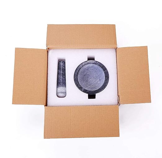 Mortar and Pestle Set Polished Natural Marble Guacamole Molcajete Bowl, 5.5inch Stone Spice Grinder with Silicone Pad, Stainless Steel Spoon and Small Brush, 400ml Capacity(Large, Dark Gray)