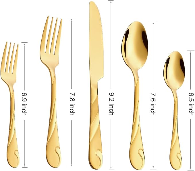 Gold Silverware Set, 30-Piece Stainless Steel Flatware Set | Shiny Gold Metal Cutlery Set for 6, Rust-Resistant, Include Spoon, Fork and Knife Set, Dishwasher Safe, for Dinner/Party
