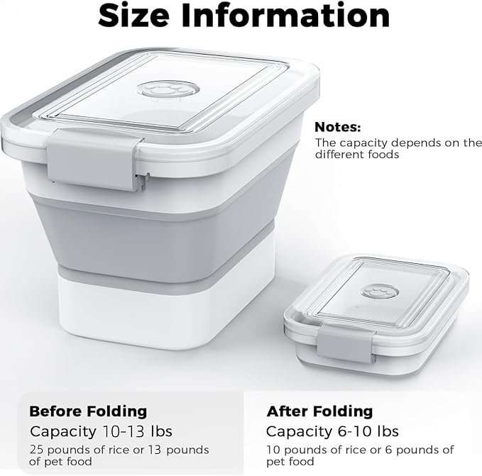 10-13Lbs Airtight Dog Food Storage Container,Collapsible Dog Food Container | Clear Pet Food Storage Container with Double Airtight Seal for Freshness,Cat Food Container One-handed Open,Save Space,Scoop