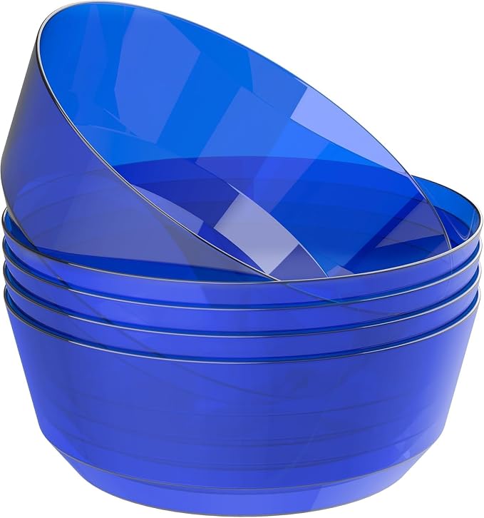 8 Pack Clear Blue Bowls for 4th of July | 128oz Heavy Duty Disposable Plastic Bowls, Perfect for Party Snack, Salad, Candy, Pool Party & Buffet