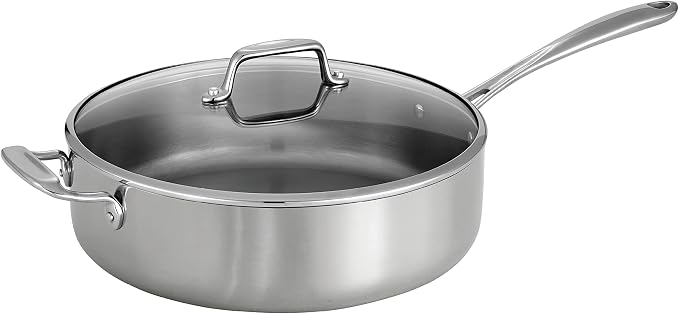 Tramontina Boston Tri-Ply Clad Stainless Steel 6-Quart Saute Pan with Lid | Induction-Ready Cooking Pan, Dishwasher-Safe, NSF-Certified