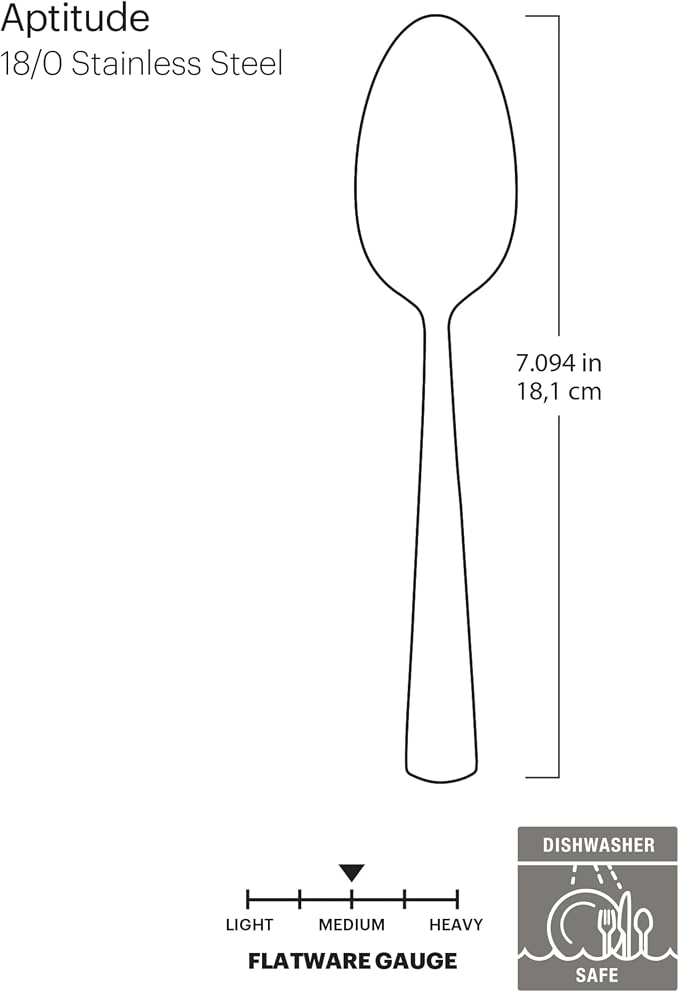Oneida Aptitude Dinner Spoons Silverware Set for 6, Flatware | 18/0 stainless steel, mirror finish | dishwasher safe | great for soup or everyday dining, cutlery set