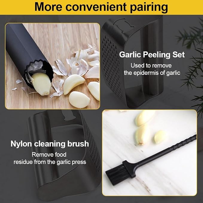 Garlic Press Set,Garlic Press Rocker Heavy Duty Stainless Steel Garlic Mincer, Garlic Chopper with Peeler And Cleaning Brush for Smash Garlic Kitchen Tools(2Set)
