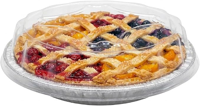 9" Aluminum Foil Pie Pans 1 1/4" Extra Deep with Clear Dome Lids - Made in USA Disposable Tins (Pack of 25 Sets)