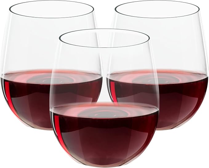 FOCUSLINE 32 Pack Plastic Wine Glasses Stemless, 12 Oz Crystal Clear Disposable Wine Cups, Reusable Plastic Wine Glasses for Parties Weddings, Shatterproof Recyclable and BPA-Free