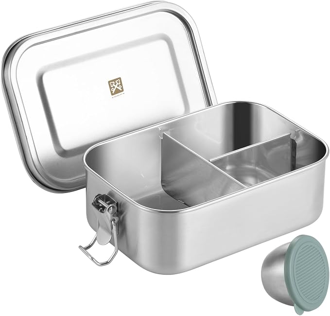 GOLDEN KEY 27oz Stainless Steel Bento Box for Kids,Too Small for Adult Use | 800ml Stainless Steel Lunch Box with Leakproof Condiment Container,3 Compartment Snack Containers,Freezer & Dishwasher Safe