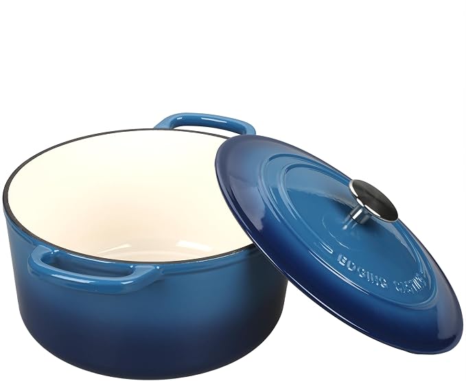 EDGING CASTING Enameled Cast Iron Dutch Oven with Sourdough Bread Baking Kit, Bread Dutch Oven with Lid, Includes Proofing Basket & Baking Tools, 5qt, Lake Blue
