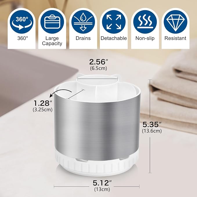 GFWARE Rotating Silver Toothbrush Holder for Bathroom Organizer, Drainage | Detachable 6 Slots Kids Electric Toothbrush and Toothpaste Holder, Bathroom Countertop Sink Storage Caddy