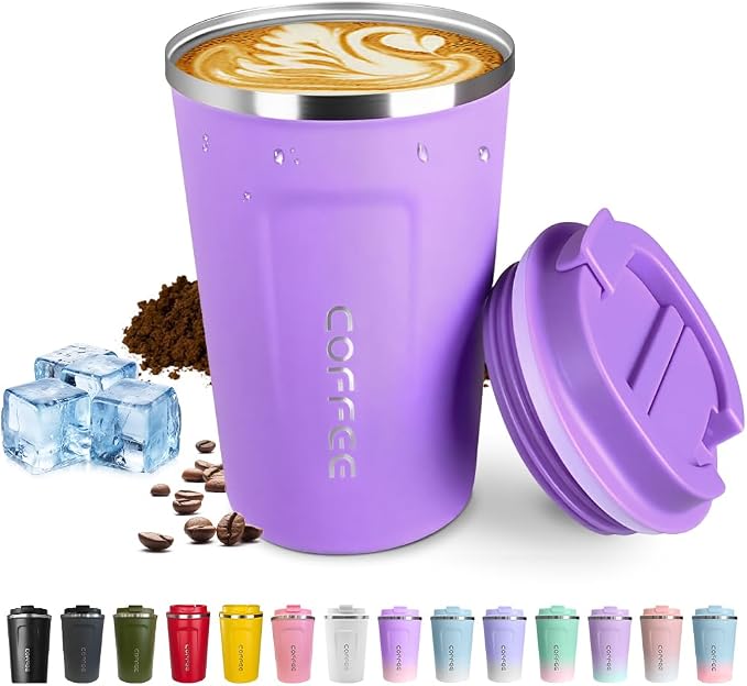 SPLMIFA Travel coffee mugs leak-proof, reusable coffee cup with lid, stainless steel vacuum insulated coffee tumblers, thermal insulation cups for men & women keep drinks hot & cold (2nd-Purple, 17OZ)
