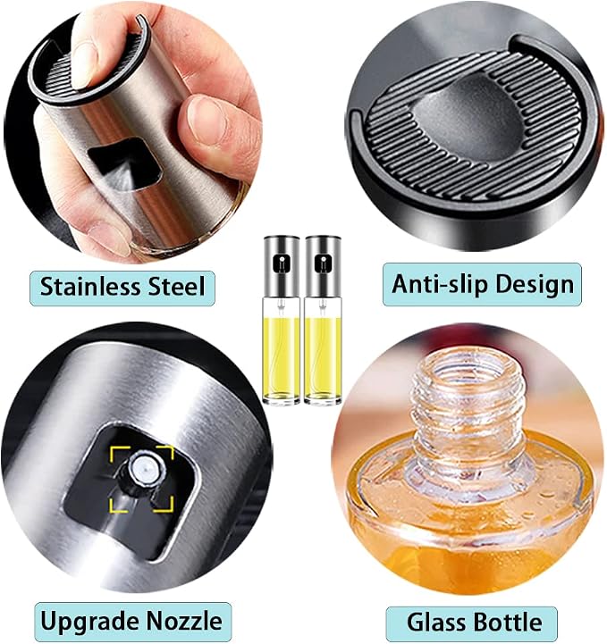 Oil Sprayer for Cooking Olive Oil Sprayer Mister for Air Fryer Vegetable Vinegar Oil Portable Mini Kitchen Gadgets for Baking,Salad,Grilling,BBQ,Roasting (2 Pack)