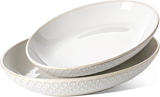 LE TAUCI Ceramic Serving Bowls Set of 2, Large Serving Dishes for Entertaining, 11.8 & 13.7 Inch Oval Serving platter, Salad Fruit Bowl, Pasta Bowls, Microwave & Dishwasher Safe - Arctic White