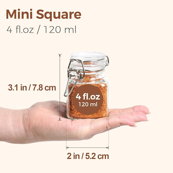 ComSaf Square Small Glass Spice Jars with Airtight Lids 4 oz 12 Pack Pantry | Honey herbs, Farmhouse pantry organization, Mini favor jars, Labels included, Funnel included, Kitchen storage, Snacks