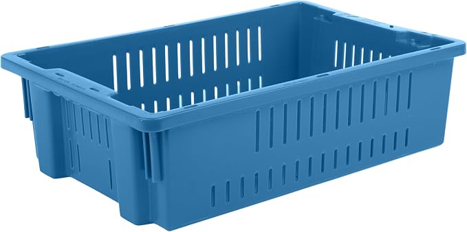 Hudson Exchange 20 x 13 x 5.6" (4 Pack, 4.5 Gallon) Agricultural Nest and Stack Vented Crate Handled Storage Container Tote, Blue