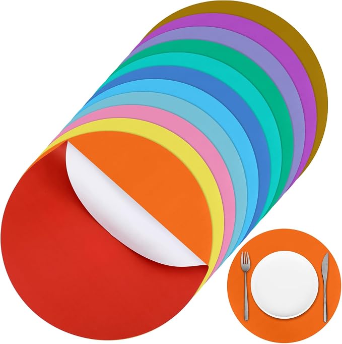 Yeaqee 120 Pcs Disposable Paper Placemats 12 Inch Round Paper Place Mats Blank Table Mats for Restaurant Catering Dining Weddings Birthday Table Holiday Parties Supplies(Colorful)