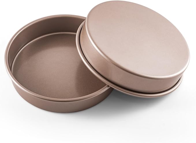 9 inch Raund Cake Pan 2 Pack Nonstick, PFOA & BPA Free | | Non-Toxic - High Carbon Steel - Gold - Layer Circle Mold 2 inches Deep for Oven Baking