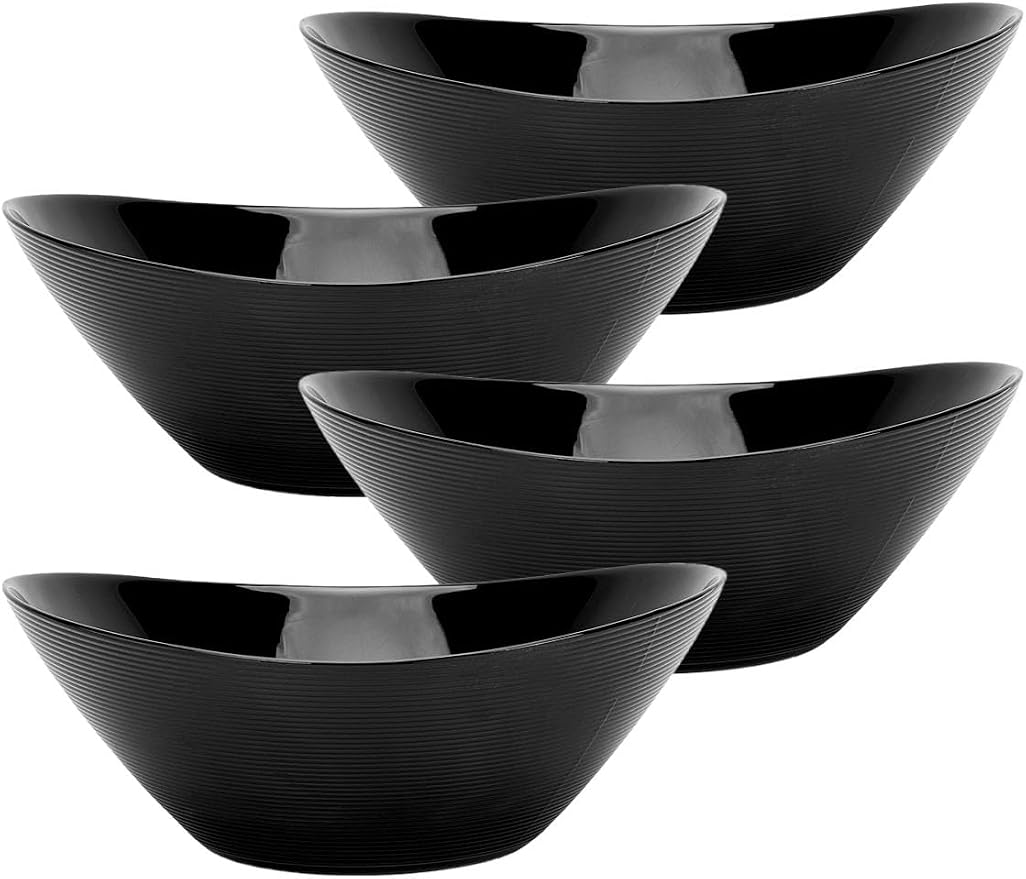 43 OZ Oval Serving Bowl Set of 4, 9 Inch Black Opal Glass | Microwave & dishwasher safe serving dishes for salad, side dishes and fruit with lightweight design for daily kitchen use