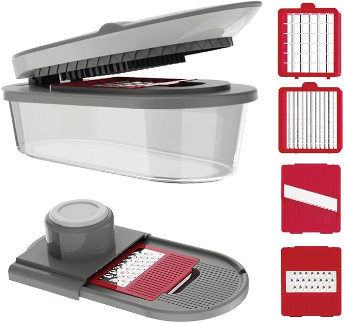 Vegetable Chopper and Mandoline Slicer with Container, CHOPZILLA 4 Stainless Steel Blades, BPA-Free Onion Chopper, Vegetable Cutter, French Fry Cutter, Dishwasher Safe Fruit Potato Dicer, Pink
