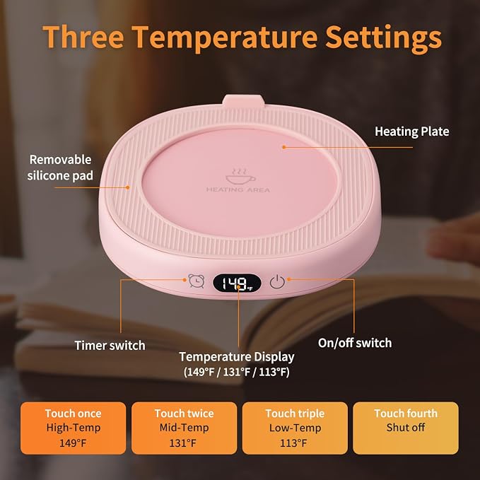 Coffee Mug Warmer & Not A Day Mug Set, Coffee Cup Warmer for Desk | Smart Beverage Warmer Plate for Coffee,Tea,4 Temperature Setting,8-Hours Auto Shut Off,14oz Mug with Spoon & Lid Included