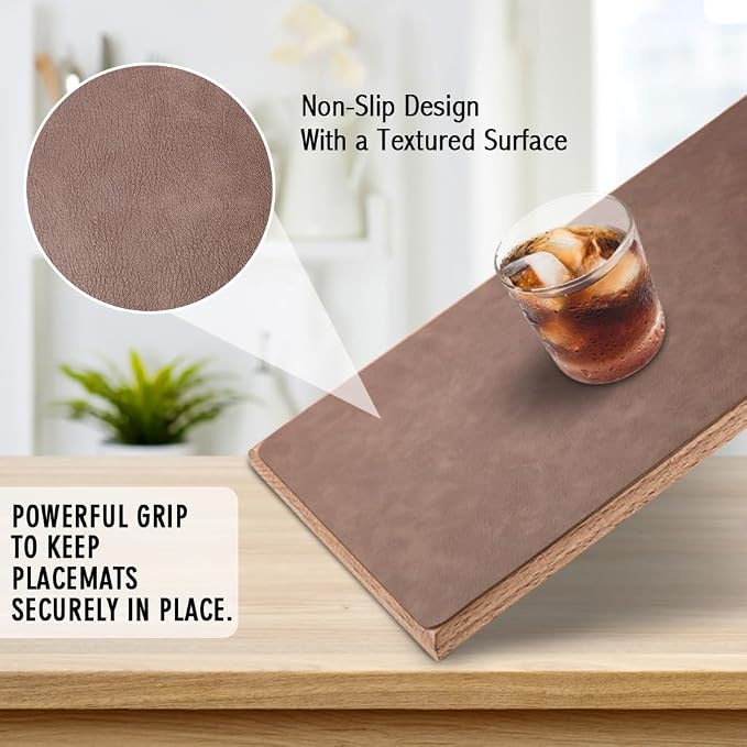 UnivoColors Washed Cowhide Pattern Faux Leather Big Size Placemats Set of 8, Waterproof Easy to Clean Anti-Slip PU Table Mats for Party Decoration19.7″×13.6″,Dark Brown Retro Cowhide Pattern