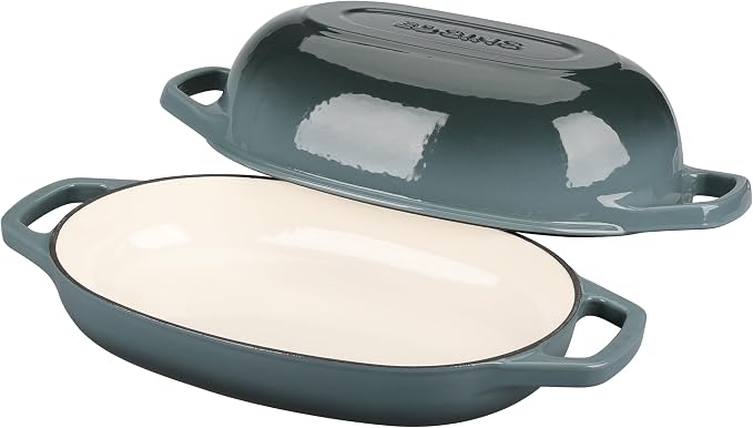 EDGING CASTING Enameled Cast Iron Oval Dutch Oven Pot with Lid, Dutch Oven for Sourdough Bread Baking, Bread Oven, Bread Dutch Oven, Oval Bread Pan, 5qt, Slateblue