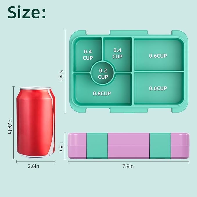 Bento Lunch Box, Snack Bento Lunch Containers Boxes, Pink Patterned | 5/6 Compartments, 3 Cups BPA Free, Dishwasher Safe, for Kids, Back to School, On-the-Go Meal, Ages 3+, School
