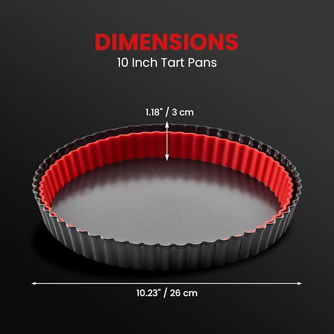 Tart Pan 10 Inch Removable Bottom,with Crust Shaper Ring, Non-stick | Carbon Steel Round Deep Fluted Pie Pan,Tart Molds,Quiche Pan,Pie Mold,Quiche Baking Dish Tart Pans For Baking Party Festival