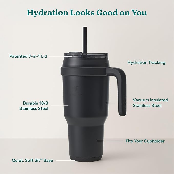 REDUCE 40 oz Stainless Steel Tumbler with Handle - Insulated Travel Mug | Dual-wall vacuum insulated, sweat-proof lid&reusable straw, keeps drinks cold for 24 hours, fits cupholders, dishwasher safe