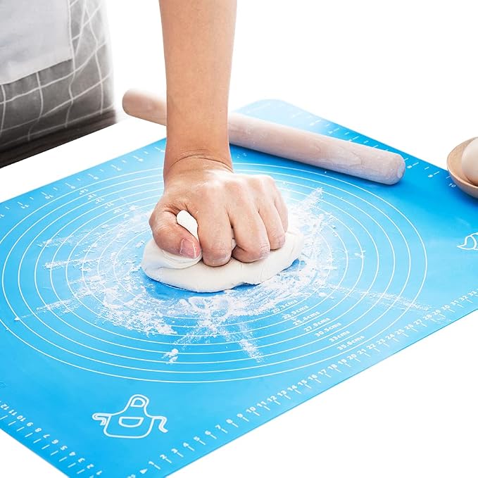 Silicone Baking Mat, Extra Thick Large Non Stick Pastry Mat Sheet for Dough Pie Crust Rolling Mats (Blue, M-16''(W)*20''(L))
