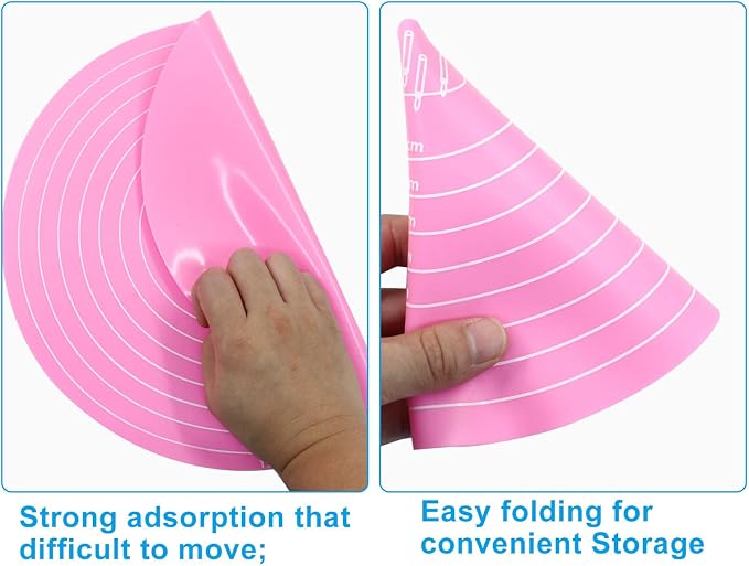 Hitefu 12 Inch Round Silicone Cake Mat, Pink | Silicone Baking Mat, With Measurement, For Cake Turntable, For Rolling Dough