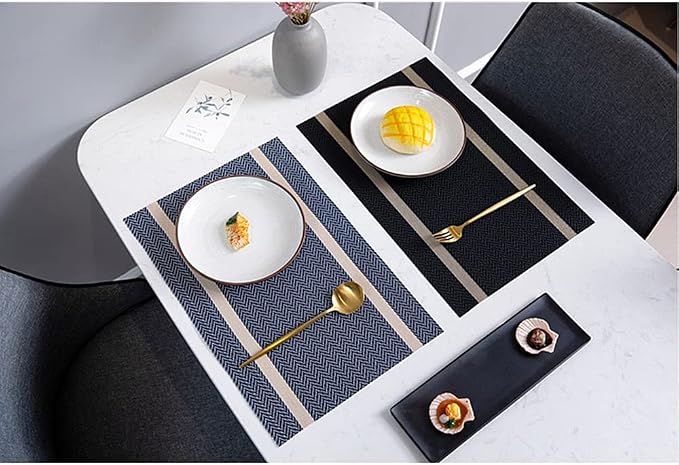 PIGCHCY Placemats Set of 6, Black Elegant Placemats Washable Non-Slip Luxurious Durable Table Mats for Home/Dining Room Decoration
