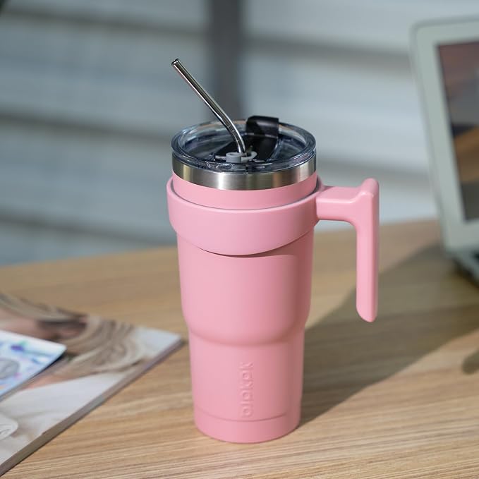 BJPKPK 40 oz Tumbler with Handle & Straw, Insulated Stainless Steel Mug | Double Wall Vacuum, Keeps Hot/Cold, Thermal Cup, BPA Free, Dishwasher Safe, Cupholder Fit, Coffee & Travel, Cherry Blossom