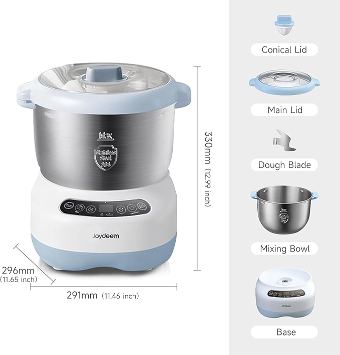 Joydeem Electric Dough Maker with Ferment Function, Microcomputer Timing, Face-up Touch Panel, 7.4Qt, 304 Stainless Steel, JD-HMJ7L