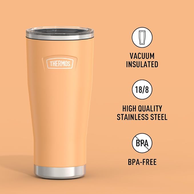 THERMOS Icon Series 24oz Stainless Steel Tumbler with Slide Lock Lid, Leakproof, Fits Cupholder, Dishwasher Safe, Griptec™ Non‑Slip Base, Keeps Drinks Hot 6 Hrs/Cold 22 Hrs, Melon