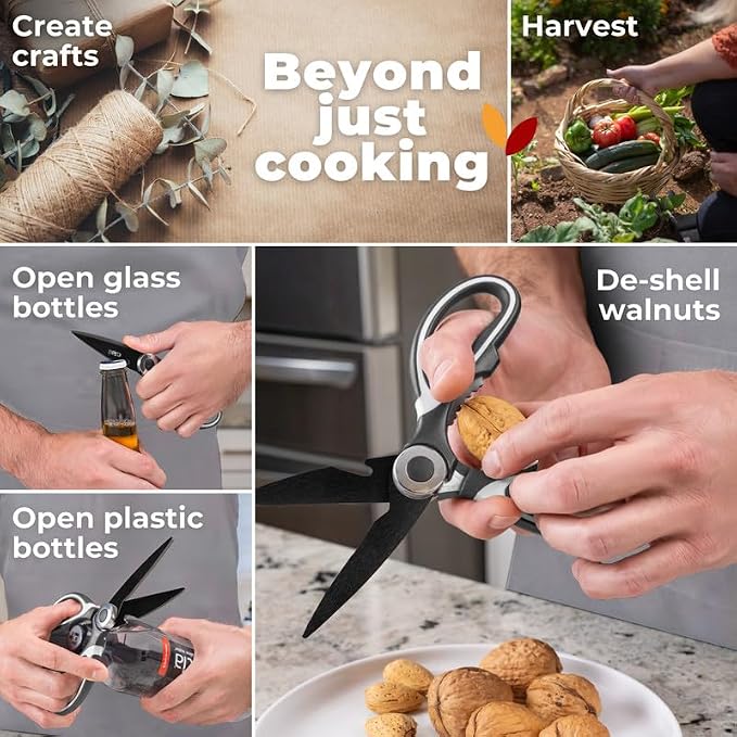 Titanium Coated Kitchen Scissors 2-Piece Set - Lifetime Replace. Warranty* | Gidli Heavy Duty Sharp Kitchen Shears for Meat, Poultry, Herbs and Food Prep Includes 7" Seafood Scissors with Ergonomic Grip