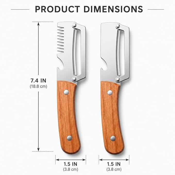 WesGen 2Pcs Multifunctional Vegetable Peeler with Wooden Handle, Odorless Stainless Steel Peeler, 2-in-1 and 3-in-1 Kitchen Tool with Scallion Shredder and Bottle Opener for Home Cooking