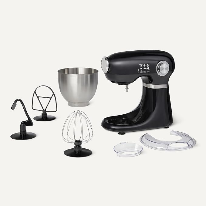 Amazon Basics Tilt-Head Stand Mixer with 5.3Qt Bowl, Dough Hook, Beater and Whisk, 12 Speeds, 350W, Black