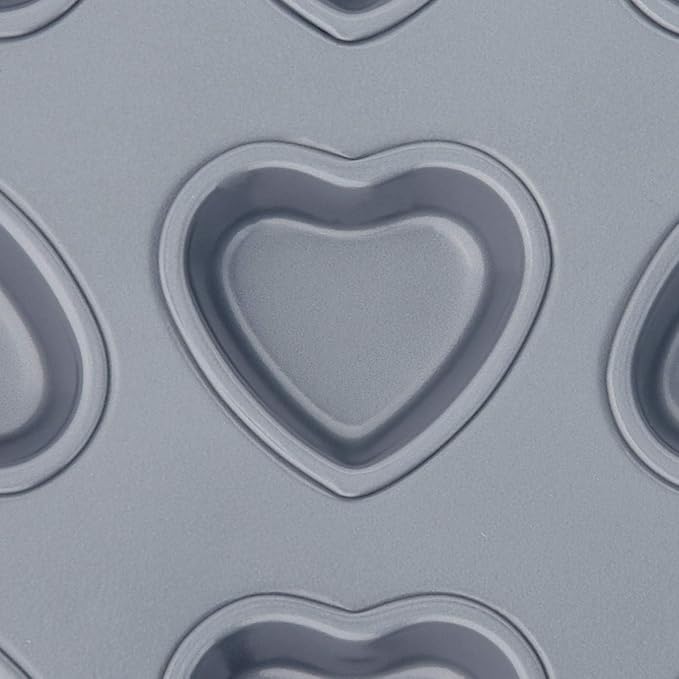 Fox Run Mini Heart Muffin Pan, 12-Cup, Preferred Non-Stick, Gray | Make Mini Heart Muffins & Cupcakes | Baking Pan For Valentine's & Date Nights | Easy Rlease Nonstick | Makes 12 Mini Hearts