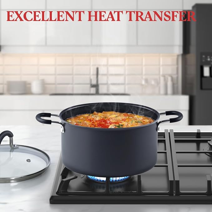 Cook N Home 10 Quart Non Stick Stock Pot with Lid, Hard Anodized Cookware | Nonstick Soup Pot, Stockpot with Stay-Cool Handles Large Pots for Cooking - Oven Safe, Black