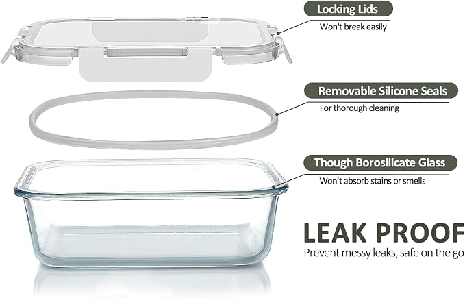 M MCIRCO 8 Pack,30 oz Glass Food Storage Containers with Lids, White | Glass Meal Prep Containers,Airtight Lunch Containers with Lids, Microwave, Oven, Freezer and Dishwasher Friendly, BPA Free
