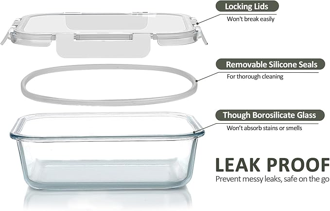 M MCIRCO 80 oz & 36 oz Extra Large Glass Food Storage Containers with Lids | Meal Prep Containers, 2 Pack 80 oz(10 cup) &2 Pack 36 oz (4.5 cup) Baking Containers, White
