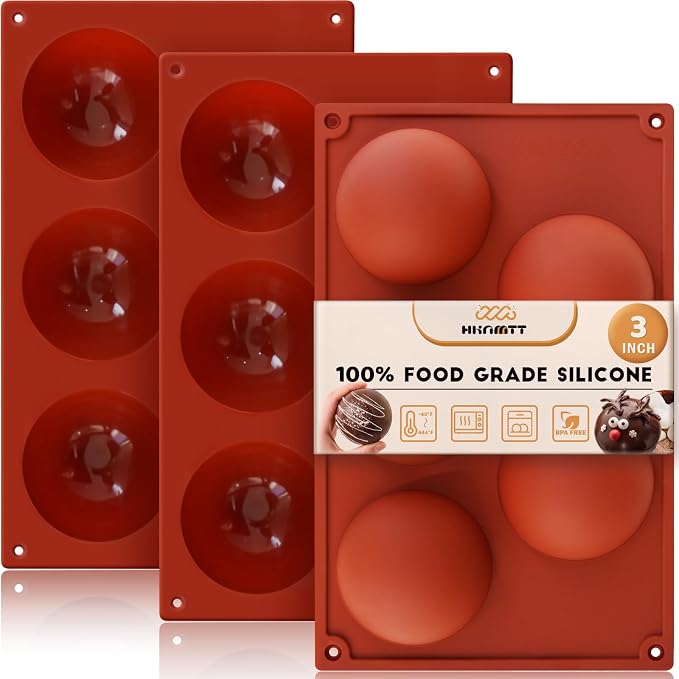 HKNMTT Hemisphere Silicone Molds 3 Inch for Hot Cocoa Chocolate Bombs Valentines Semi Ball Making Kit Cake Decor Mould, Food Grade Non-stick Kitchen Baking Supplies Oven Safe