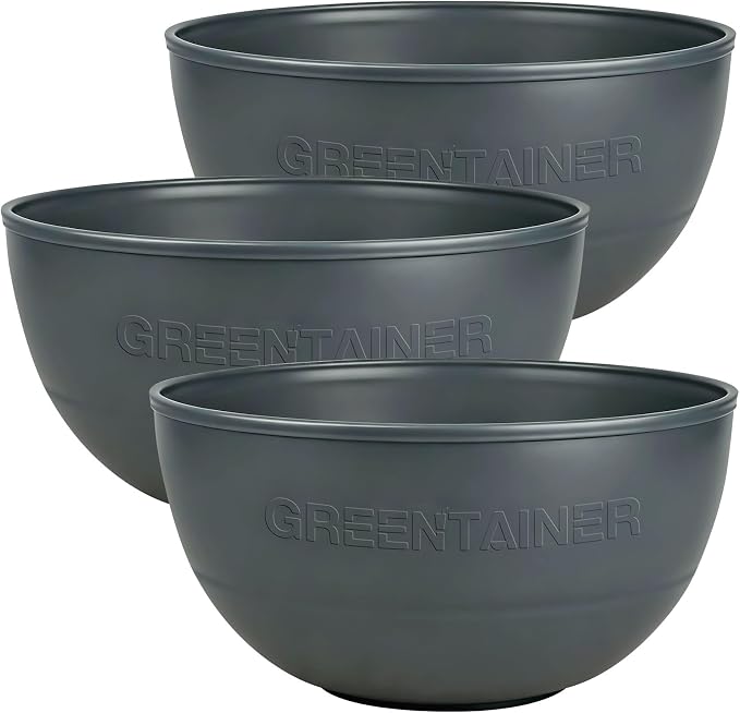 Greentainer 3 Pack Large Plastic Bowls, 135oz Plastic Salad Bowls - Reusable Serving Bowls for Party, Picnic, Entertaining, Kitchen & Outdoor, Microwave & Dishwasher Safe (Grey)