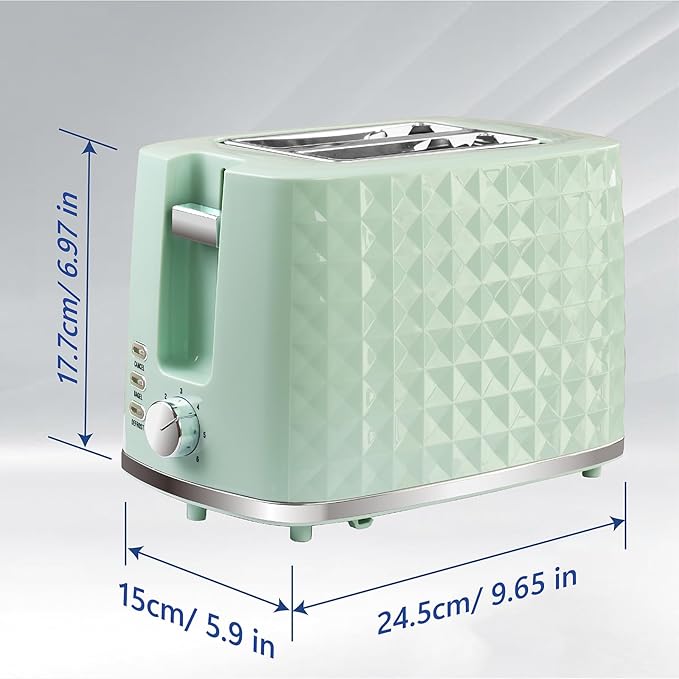 Toaster 2 Slices, Toasters Wide Slot, Bread Toaster with Cancel, Bagel, Defrost Function, Bagel Toasters with Removable Tray & 6 Temperature Settings, Green