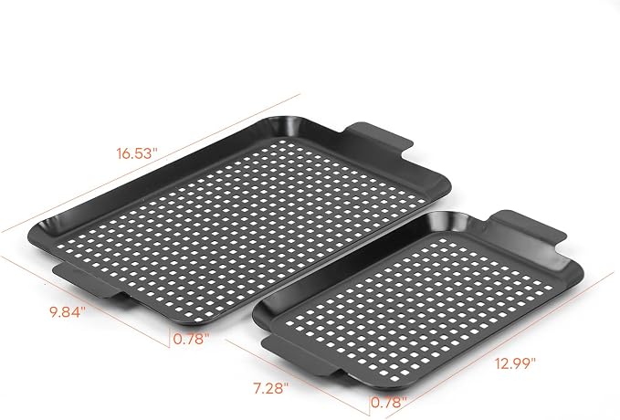 2PCS Grill pan, BBQ Grill Topper for Outdoor Grill with Hole, Non-stick enamel coating, suitable for picnicking, camping, yard (2 pieces)