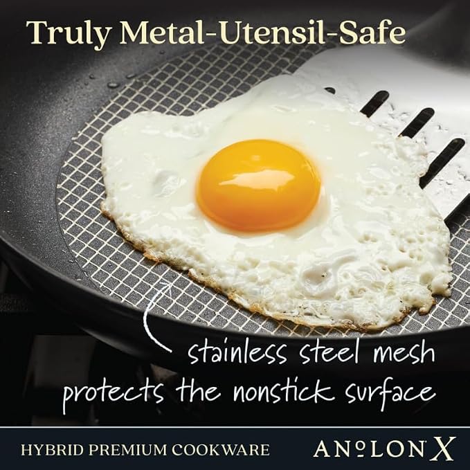 Anolon X Hybrid Nonstick Frying Pan with Helper Handle, 12-Inch | Premium Hybrid Non Stick Skillet, Oven Safe to 500°F, Dishwasher Safe, With Helper Handle, in Dark Gray